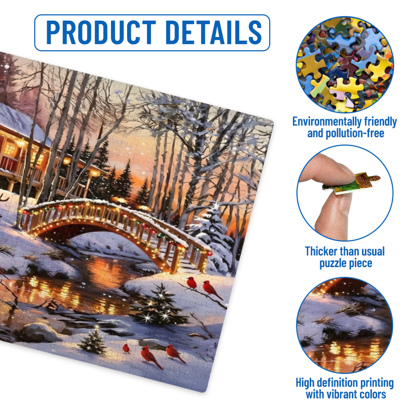 Magical Winter Snowy Cabin Deer & Cardinal Birds Puzzle 300/500/1000pcs