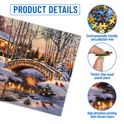 Magical Winter Snowy Cabin Deer & Cardinal Birds Puzzle 300/500/1000pcs