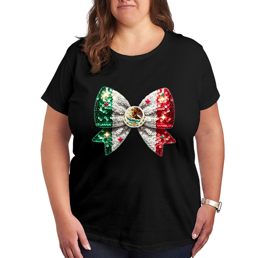 Mexico Flag Sequin Bow Coquette Plus Size Women¡¯s T-Shirt