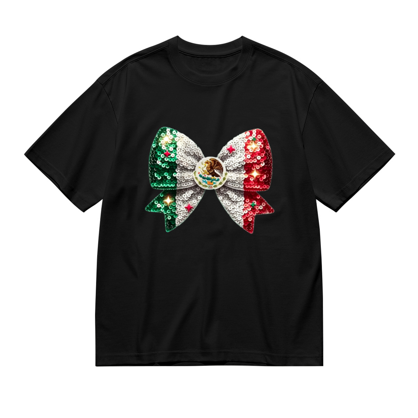 Mexico Flag Sequin Bow Coquette Plus Size Women¡¯s T-Shirt