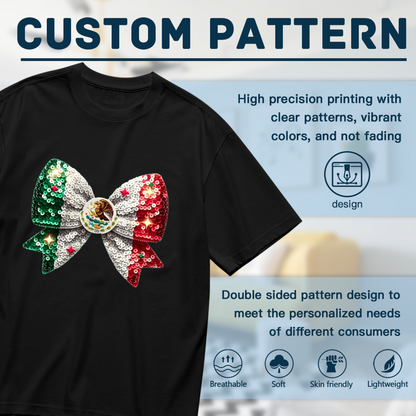 Mexico Flag Sequin Bow Coquette Plus Size Women¡¯s T-Shirt