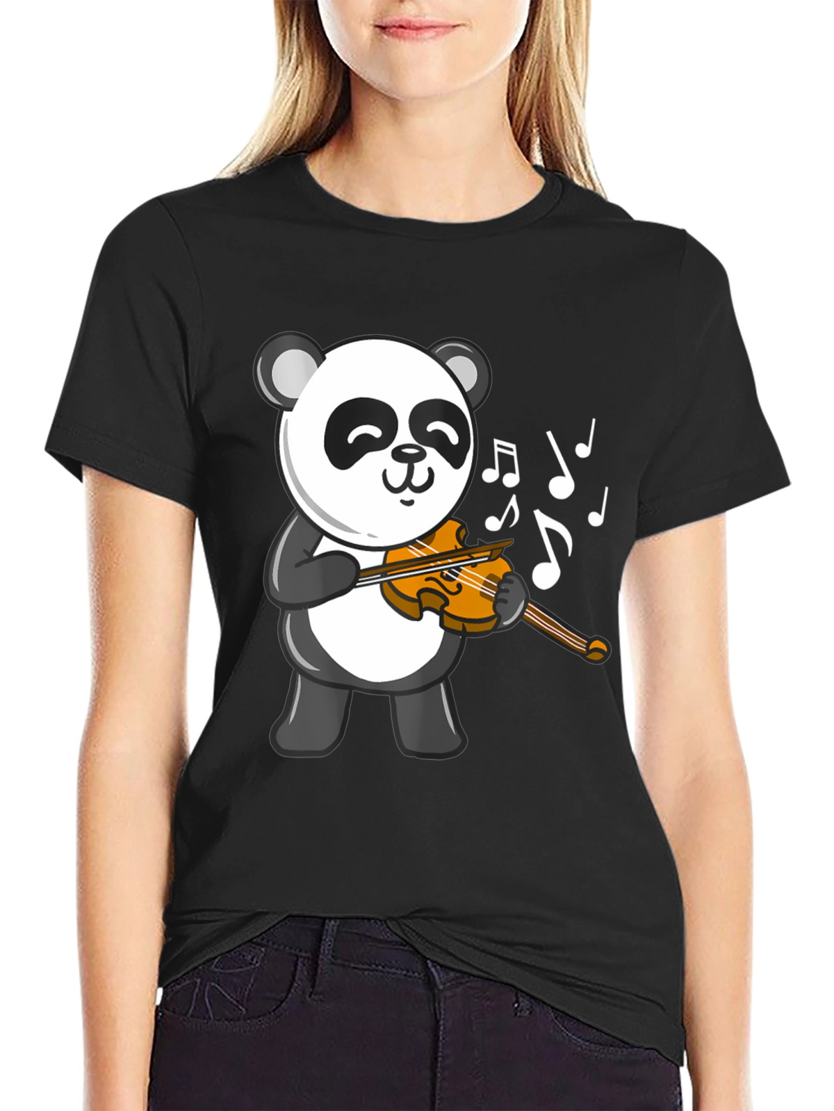 Panda Violinist Black T-Shirt