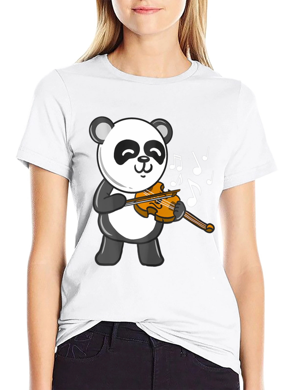 Panda Violinist Black T-Shirt