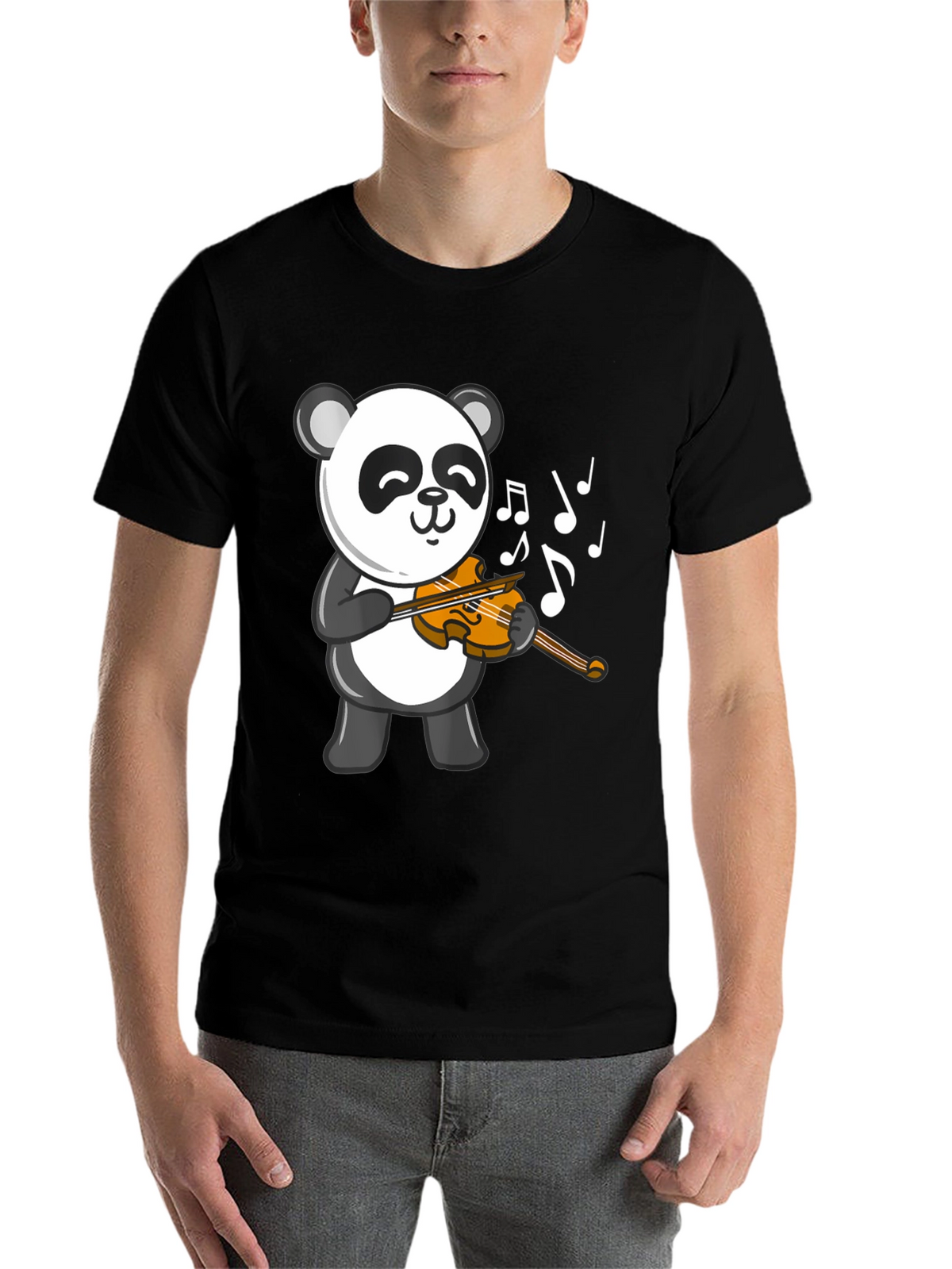 Panda Violinist Black T-Shirt