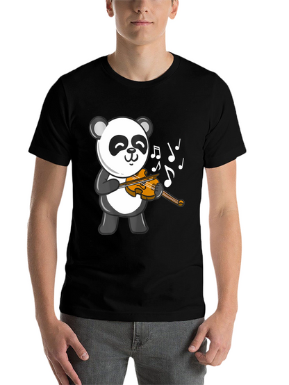 Panda Violinist Black T-Shirt