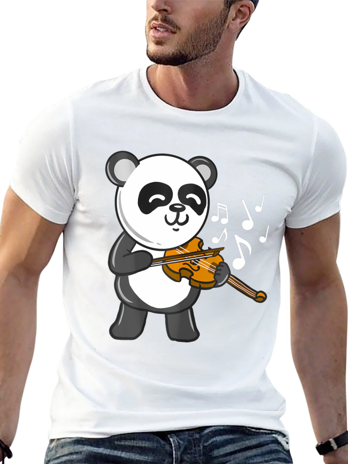 Panda Violinist Black T-Shirt