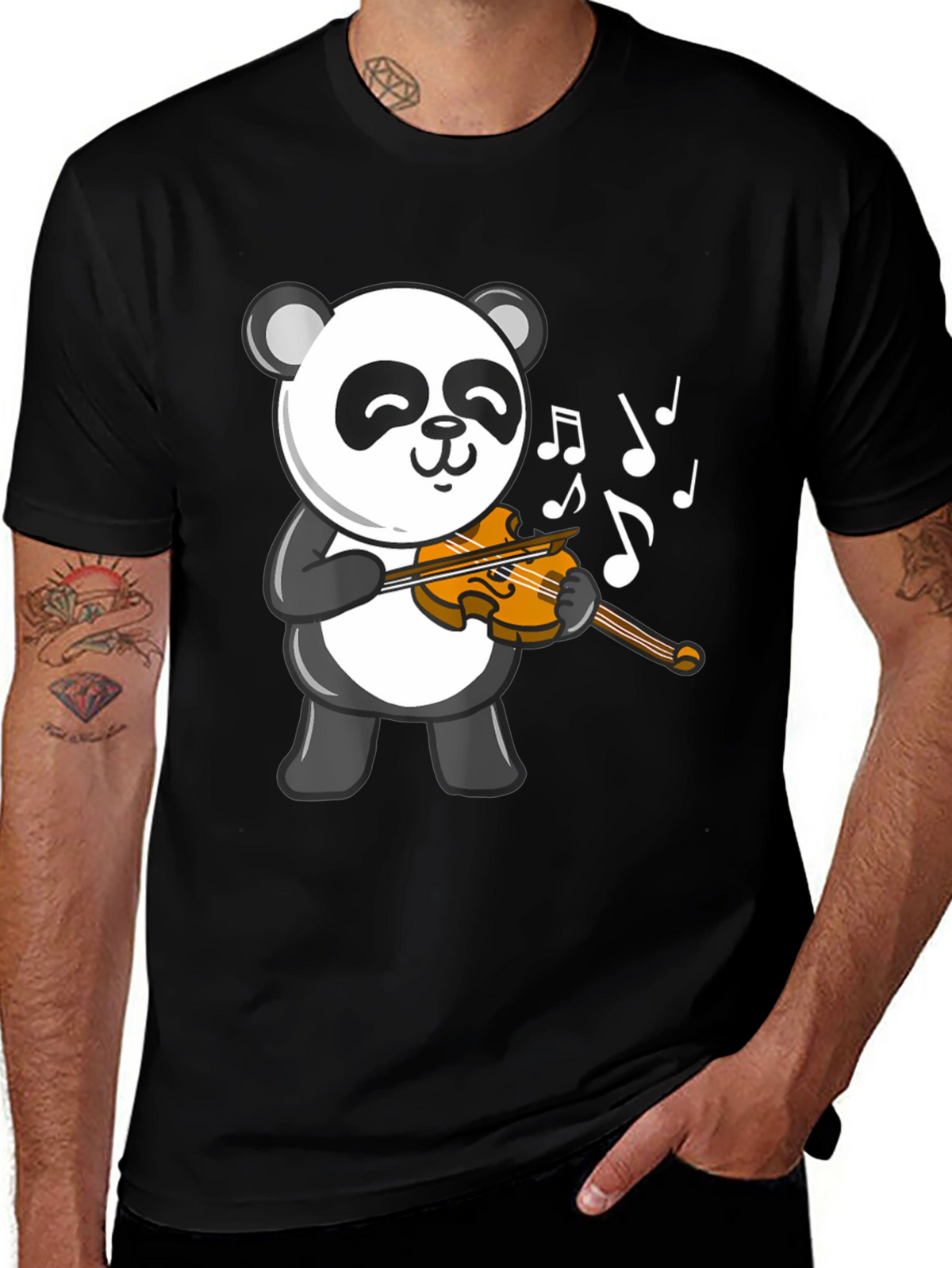Panda Violinist Black T-Shirt