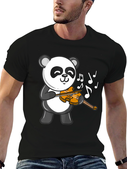 Panda Violinist Black T-Shirt