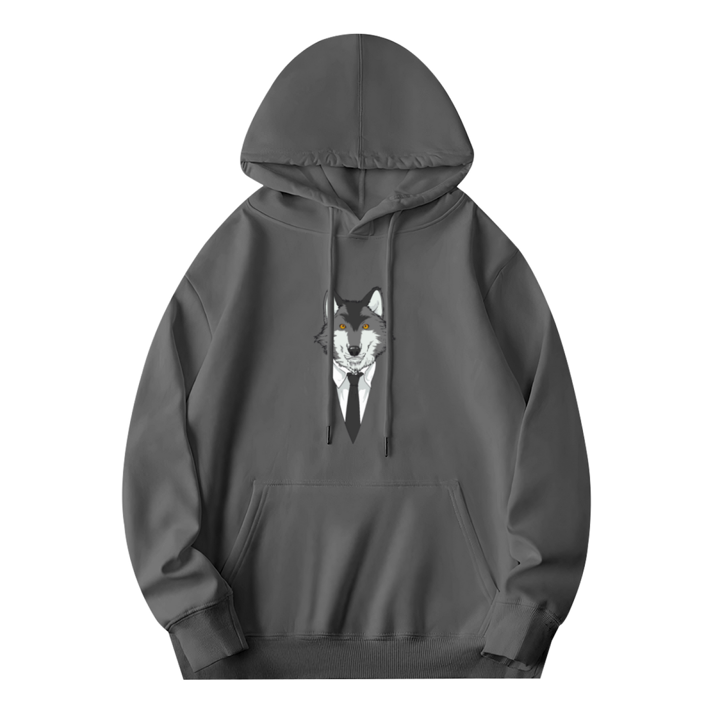 Sharp Suit Wolf Gentleman Graphic Grey Hoodie, Men Cool Soft Daily Hoodie