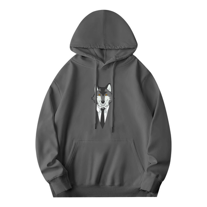 Sharp Suit Wolf Gentleman Graphic Grey Hoodie, Men Cool Soft Daily Hoodie