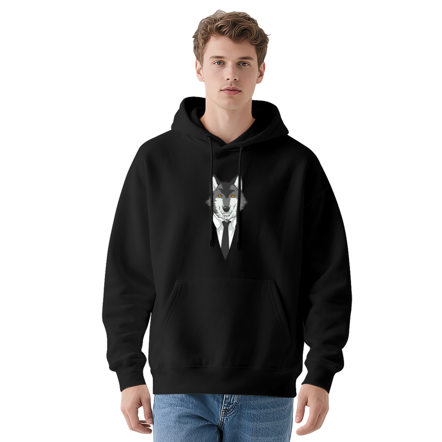 Sharp Suit Wolf Gentleman Graphic Grey Hoodie, Men Cool Soft Daily Hoodie