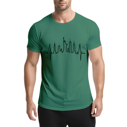 NYC Skyline EKG Heartbeat City Lover Graphic T-Shirt