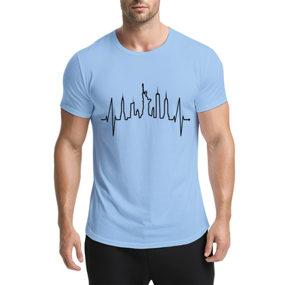 NYC Skyline EKG Heartbeat City Lover Graphic T-Shirt