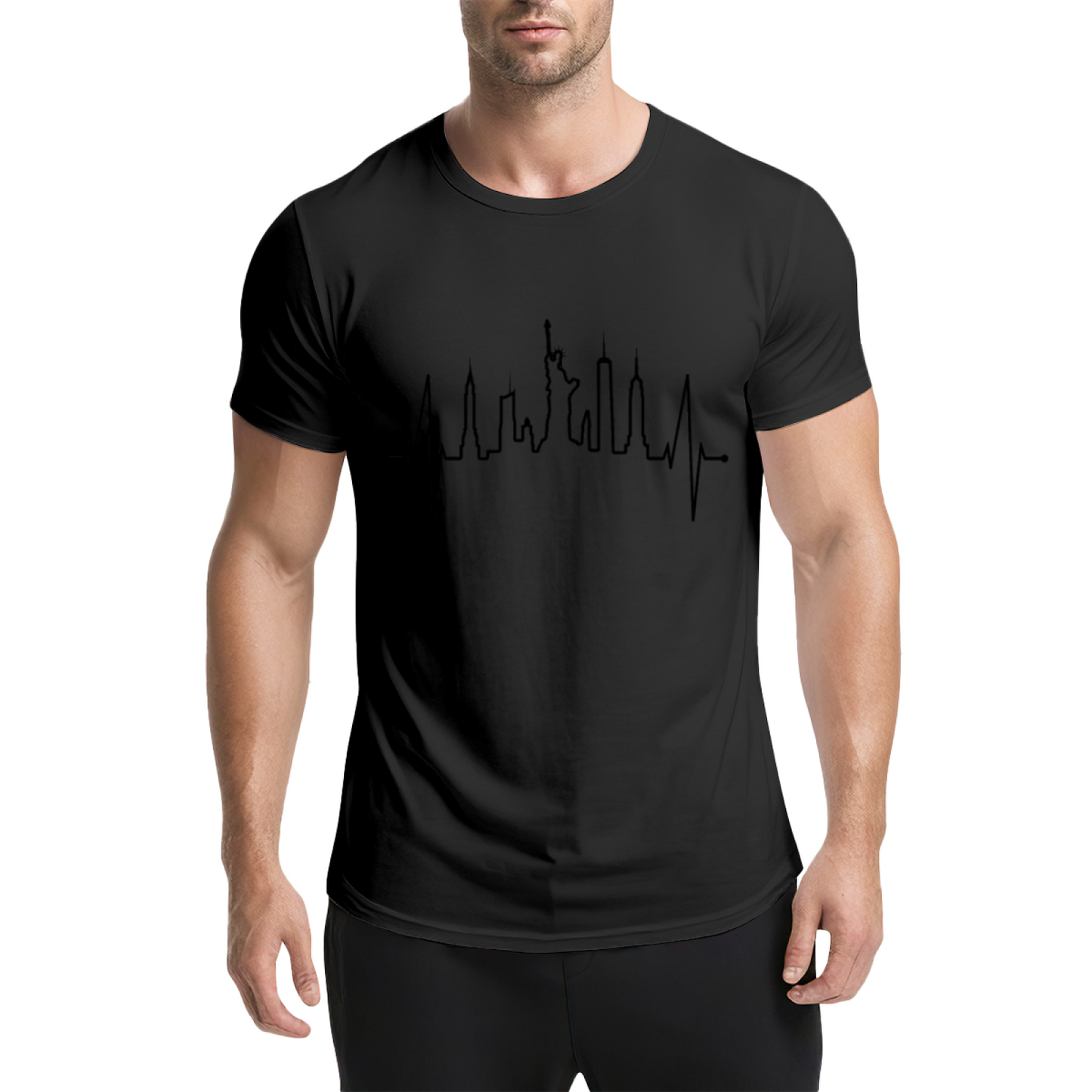 NYC Skyline EKG Heartbeat City Lover Graphic T-Shirt