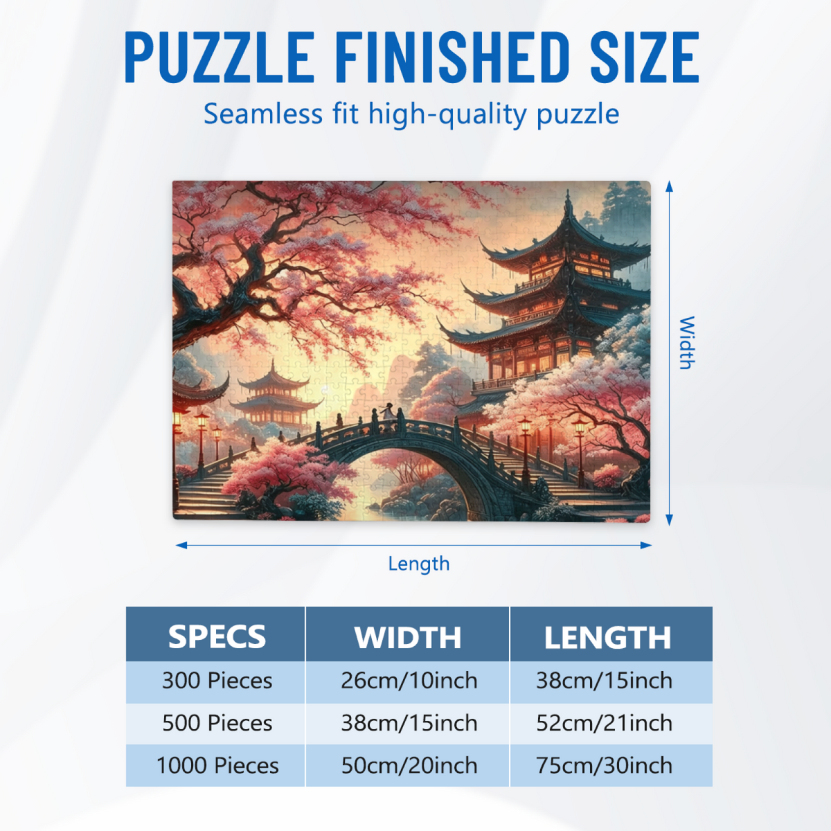 Romantic Cherry Blossom Ancient Chinese Pagoda Bridge Puzzle