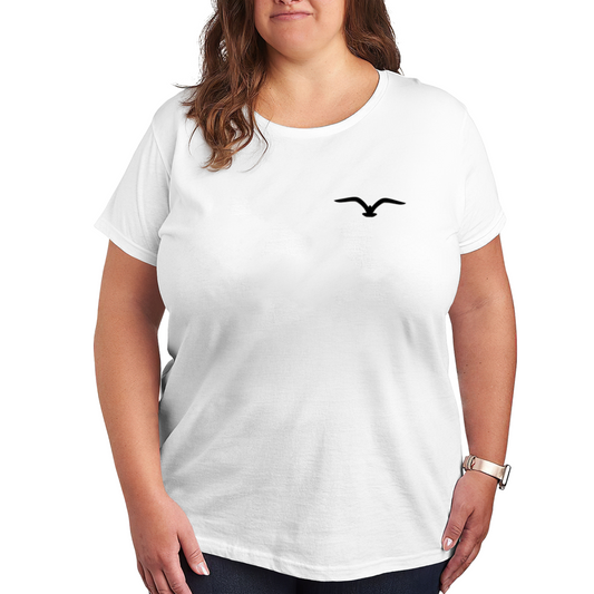 Tiny Minimalist Seagull Chest Pocket Print White Plus Size Women's Printed T-Shirt