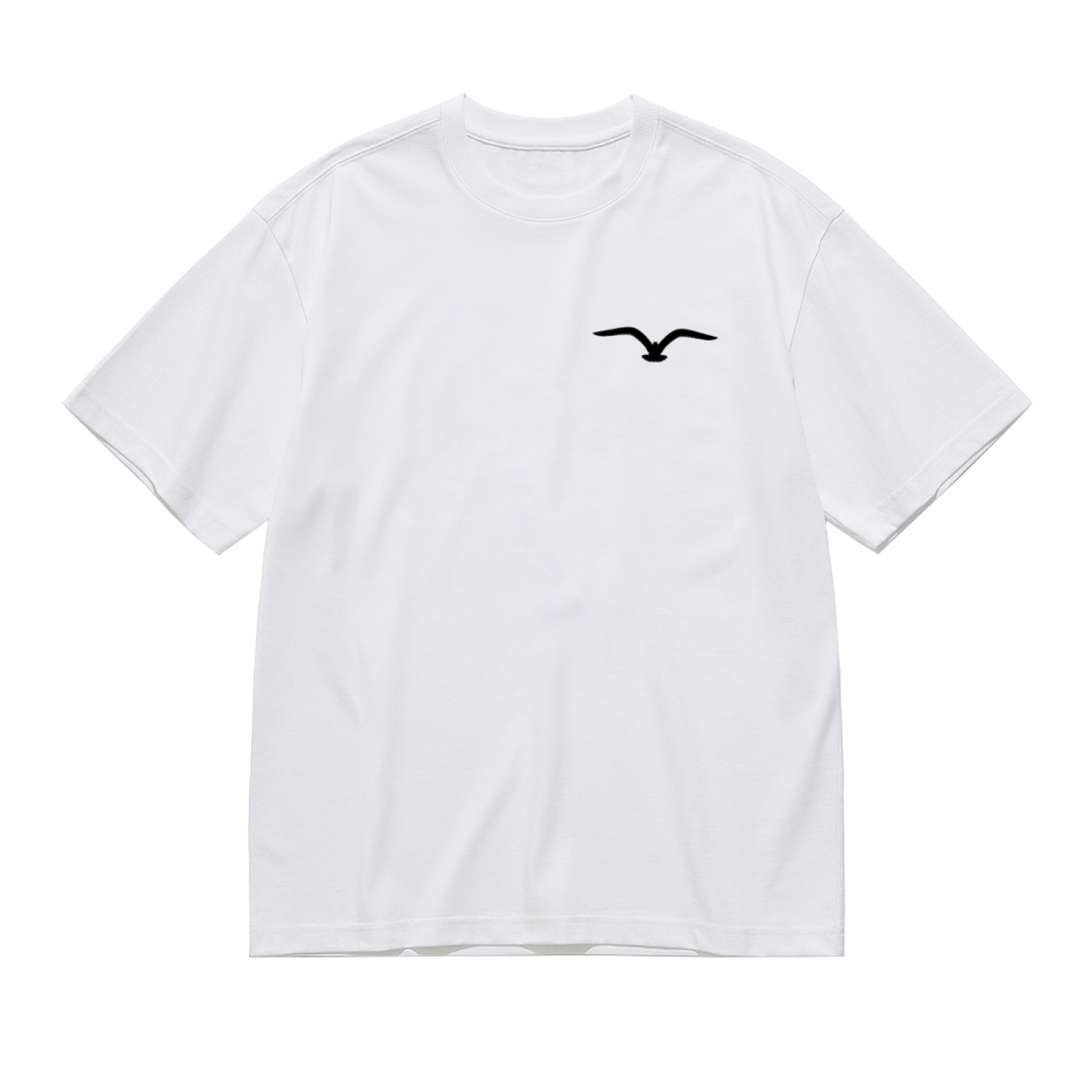 Tiny Minimalist Seagull Chest Pocket Print White Plus Size Women's Printed T-Shirt