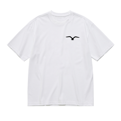 Tiny Minimalist Seagull Chest Pocket Print White Plus Size Women's Printed T-Shirt