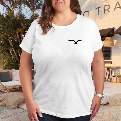 Tiny Minimalist Seagull Chest Pocket Print White Plus Size Women's Printed T-Shirt