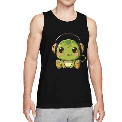 Cute Music Lover Frog With Headphones Cartoon Graphic Tank Top