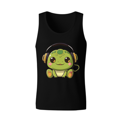 Cute Music Lover Frog With Headphones Cartoon Graphic Tank Top