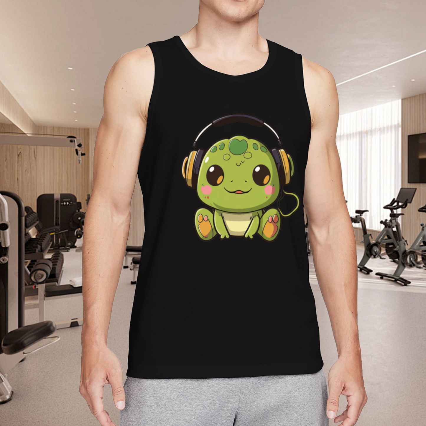 Cute Music Lover Frog With Headphones Cartoon Graphic Tank Top