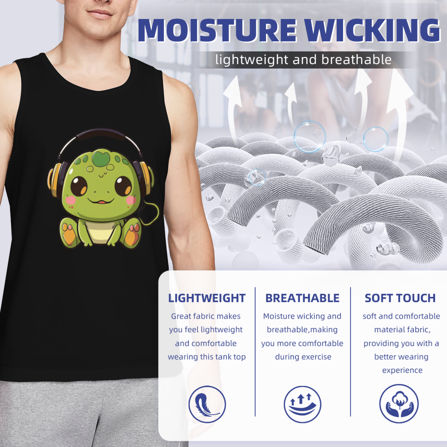 Cute Music Lover Frog With Headphones Cartoon Graphic Tank Top