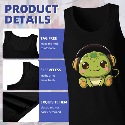 Cute Music Lover Frog With Headphones Cartoon Graphic Tank Top