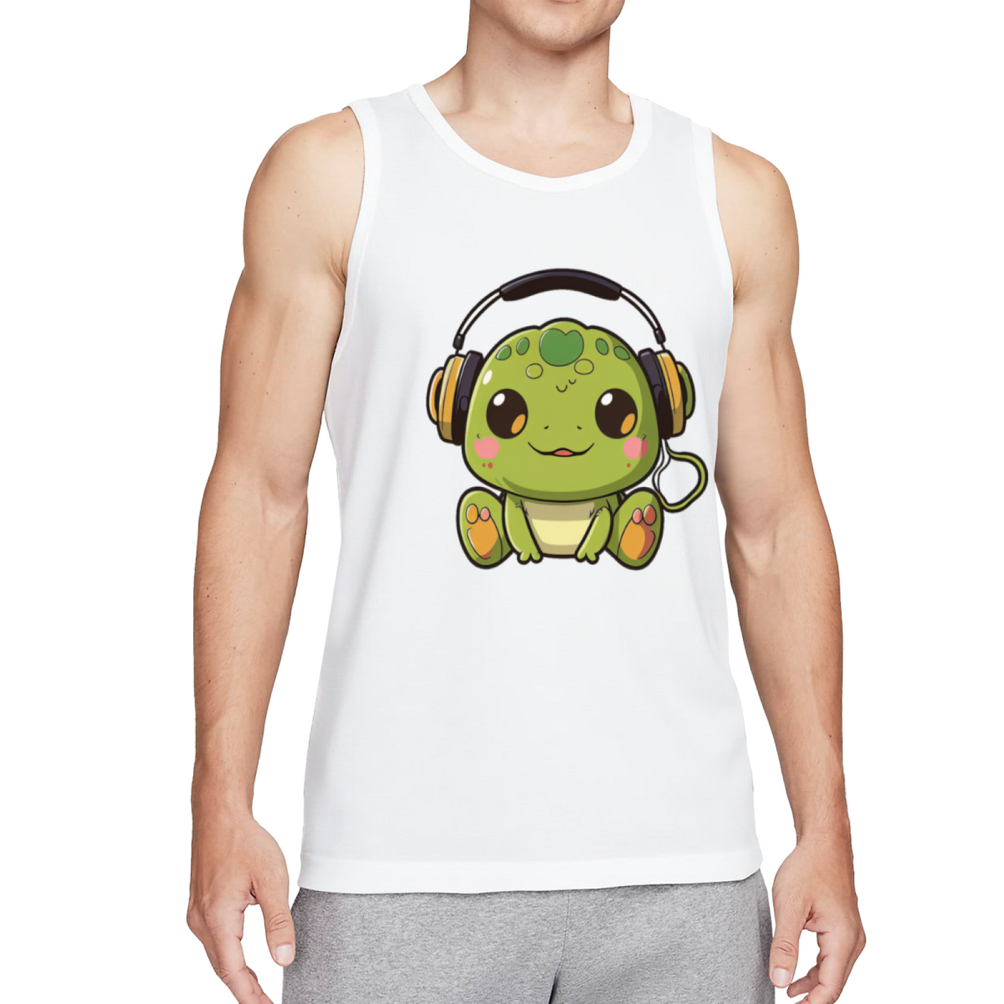 Cute Music Lover Frog With Headphones Cartoon Graphic Tank Top