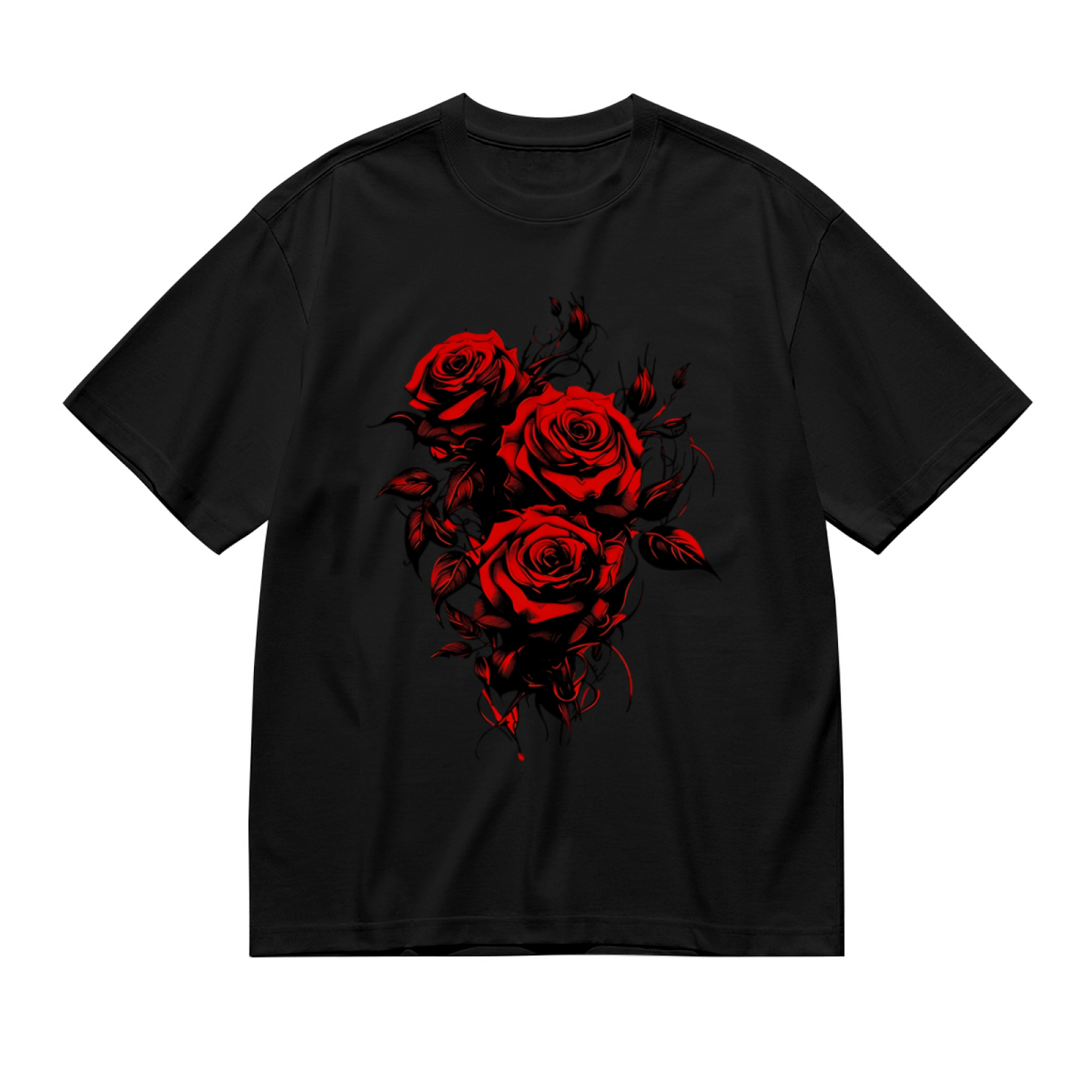 Gothic Blood Red Thorn Roses Dark Art Plus Size Women Short Sleeve Tee