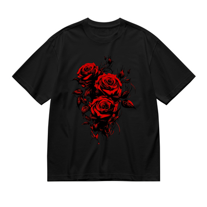 Gothic Blood Red Thorn Roses Dark Art Plus Size Women Short Sleeve Tee