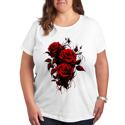 Gothic Blood Red Thorn Roses Dark Art Plus Size Women Short Sleeve Tee