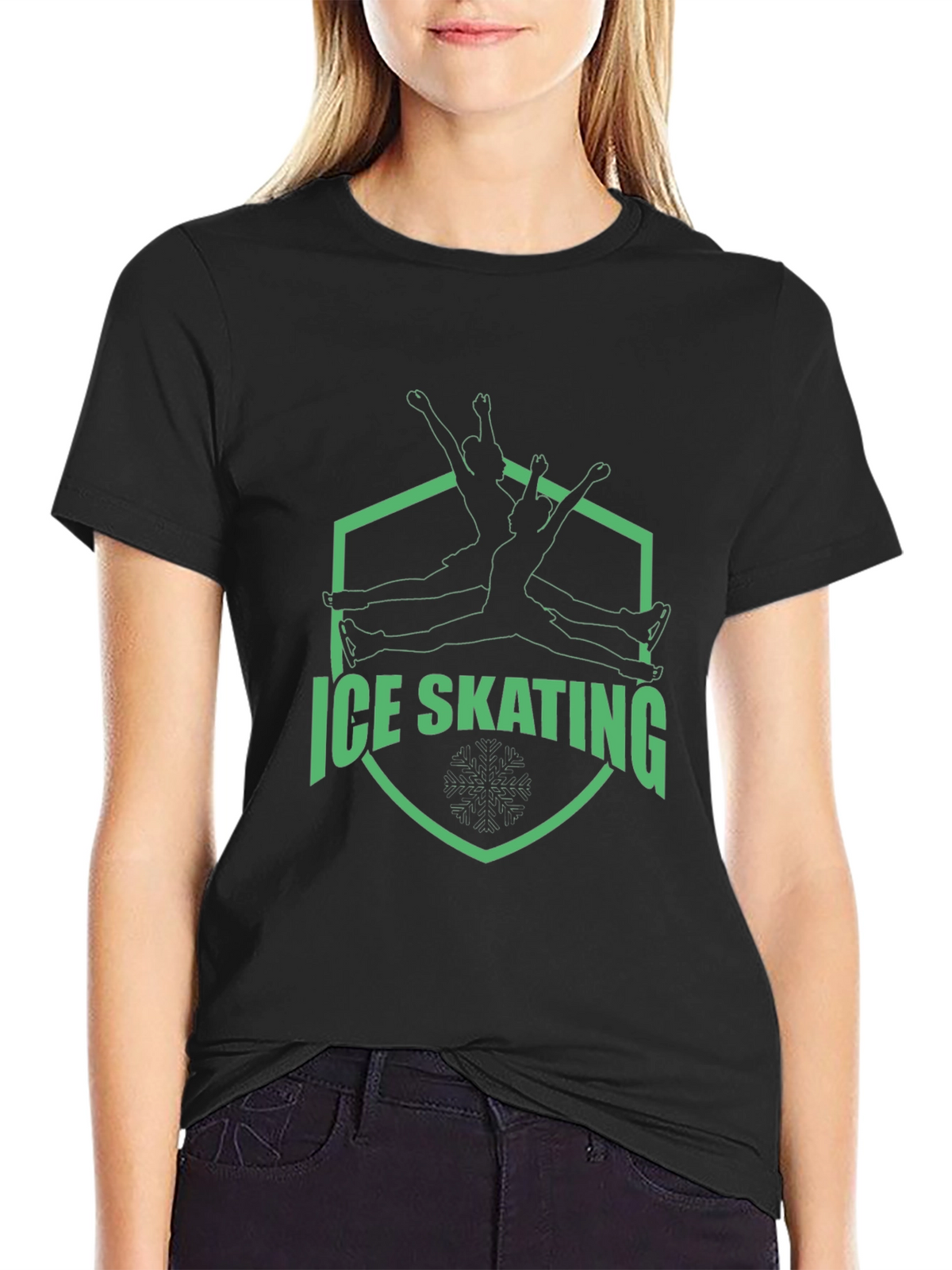 Ice Skating Graphic Tee - Black Cotton T-Shirt