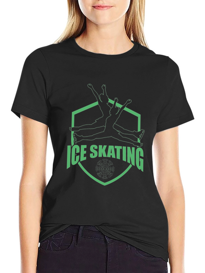 Ice Skating Graphic Tee - Black Cotton T-Shirt