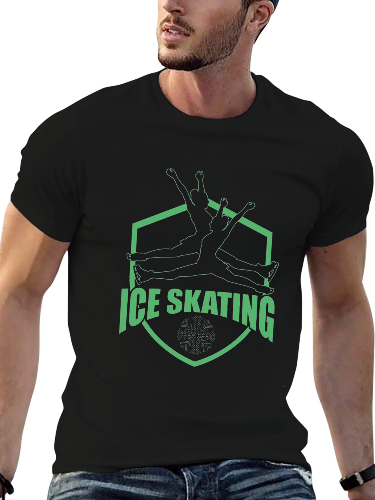 Ice Skating Graphic Tee - Black Cotton T-Shirt