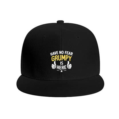 Funny Have No Fear Grumpy Is Here Black Flat Brim Cap