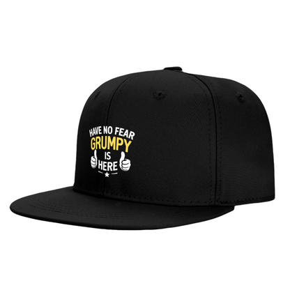 Funny Have No Fear Grumpy Is Here Black Flat Brim Cap