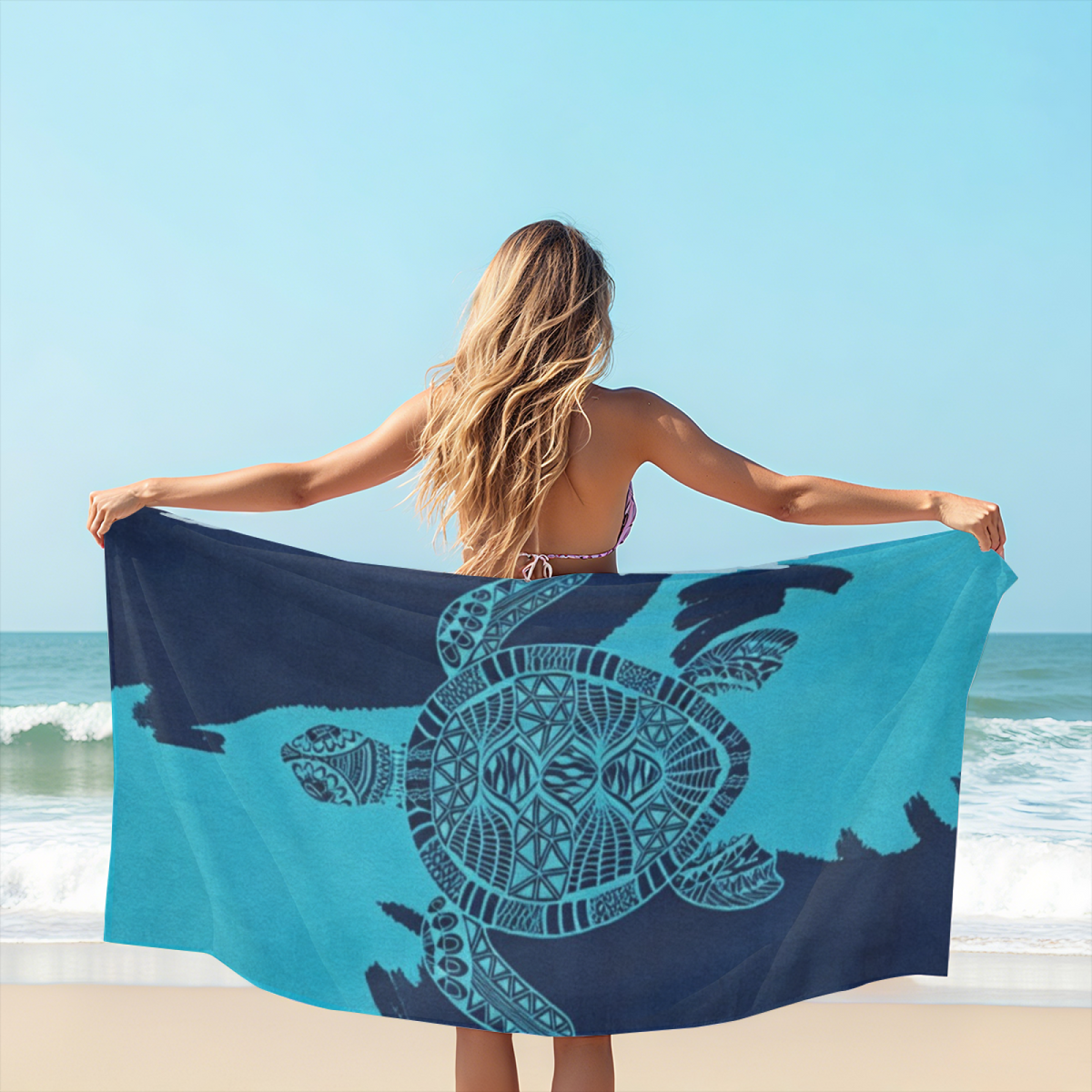 Boho Tribal Sea Turtle Print Beach Towel, Ultra Soft Skin?Friendly, Super Water Absorbent & Quick Dry, Multiple Sizes Available for Beach Pool Swimming Summer Vacation