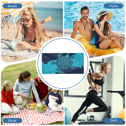 Boho Tribal Sea Turtle Print Beach Towel, Ultra Soft Skin?Friendly, Super Water Absorbent & Quick Dry, Multiple Sizes Available for Beach Pool Swimming Summer Vacation