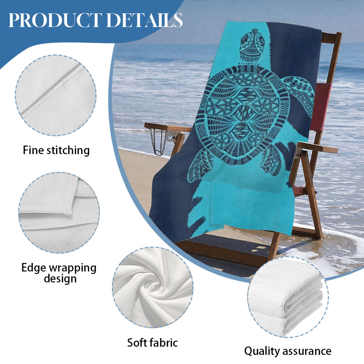Boho Tribal Sea Turtle Print Beach Towel, Ultra Soft Skin?Friendly, Super Water Absorbent & Quick Dry, Multiple Sizes Available for Beach Pool Swimming Summer Vacation