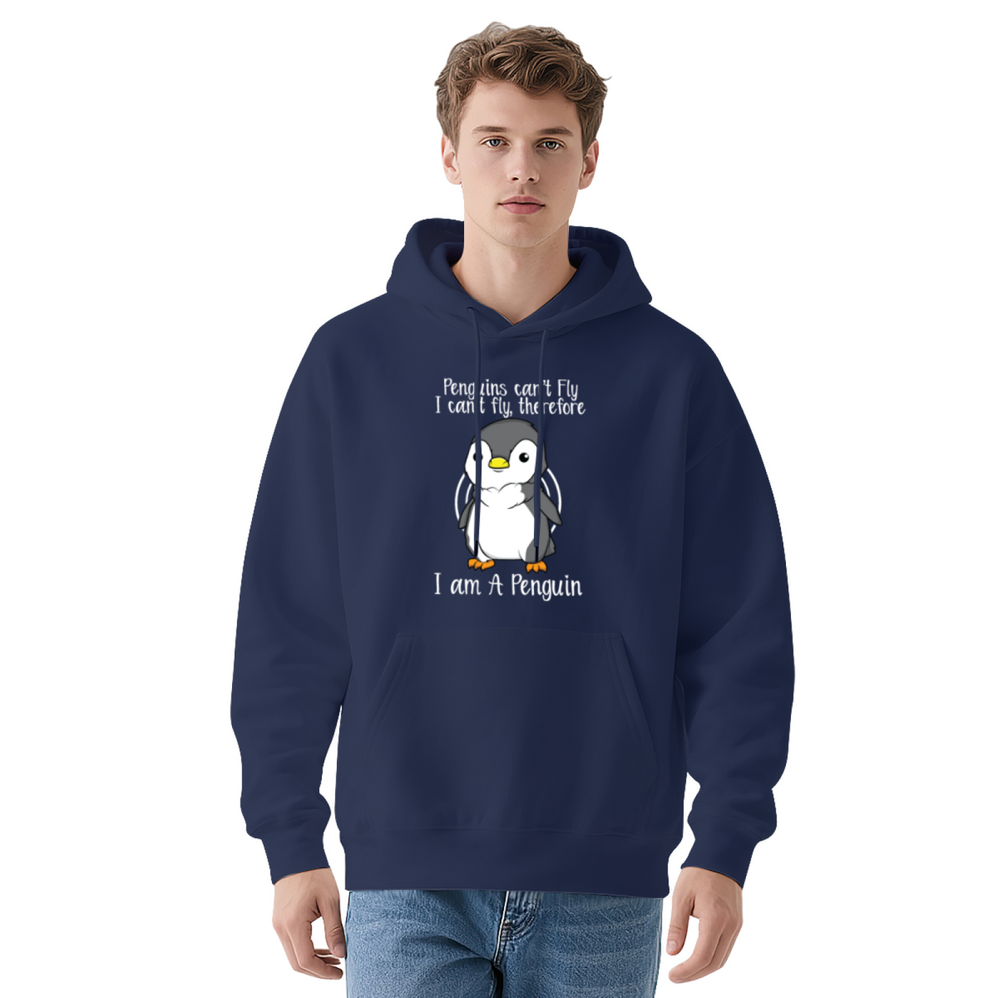 Cute Penguin Quote Gray Hoodie, Men Soft Warm Casual Pullover
