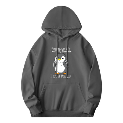 Cute Penguin Quote Gray Hoodie, Men Soft Warm Casual Pullover