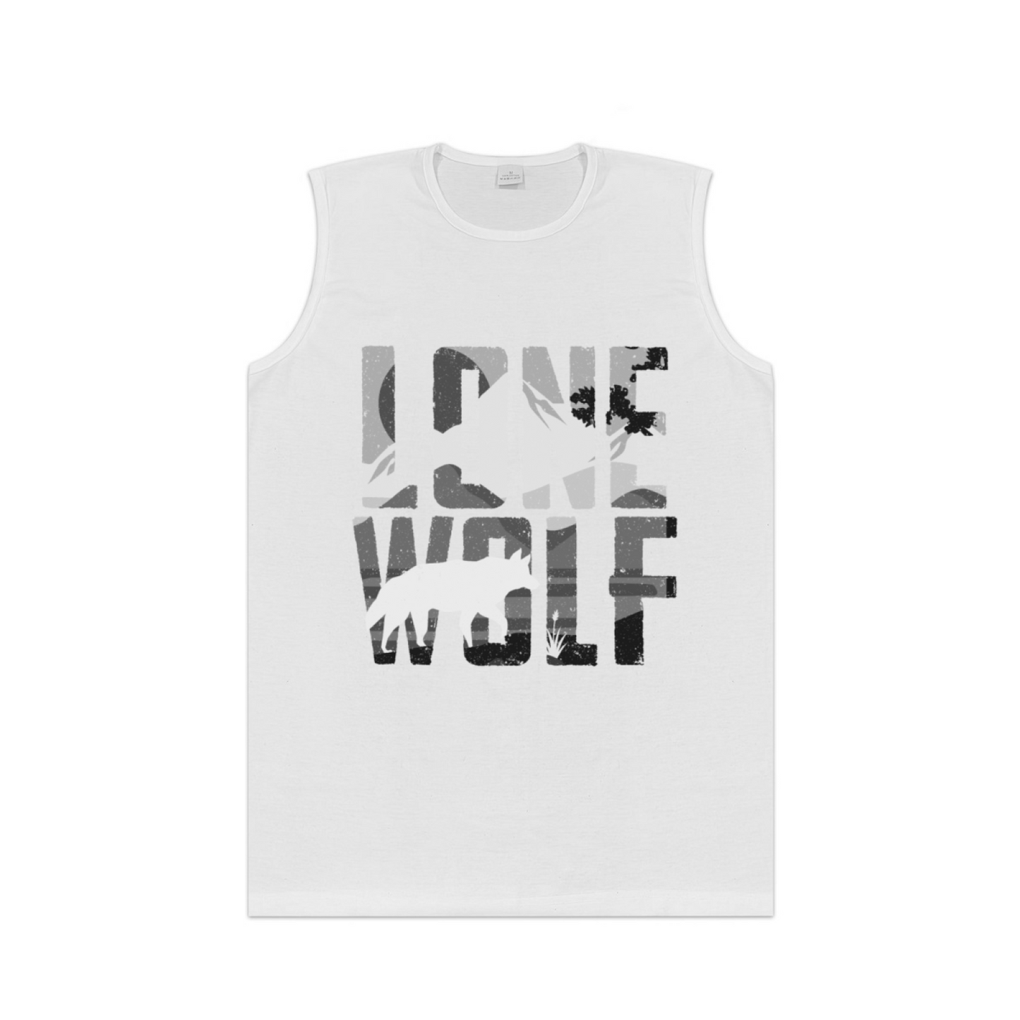 Lone Wolf Distressed Camo Mountain Wild Mens Muscle Tank