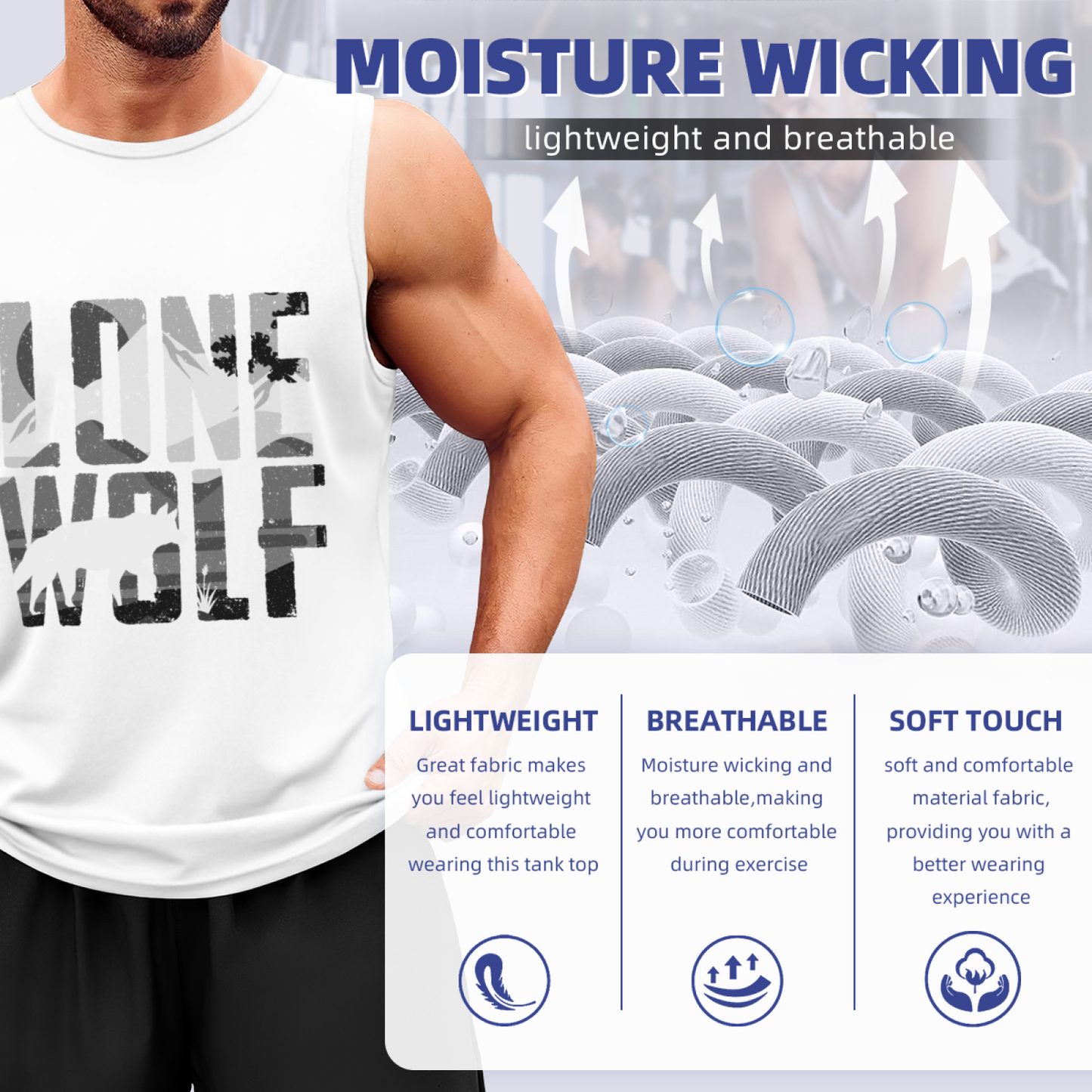Lone Wolf Distressed Camo Mountain Wild Mens Muscle Tank