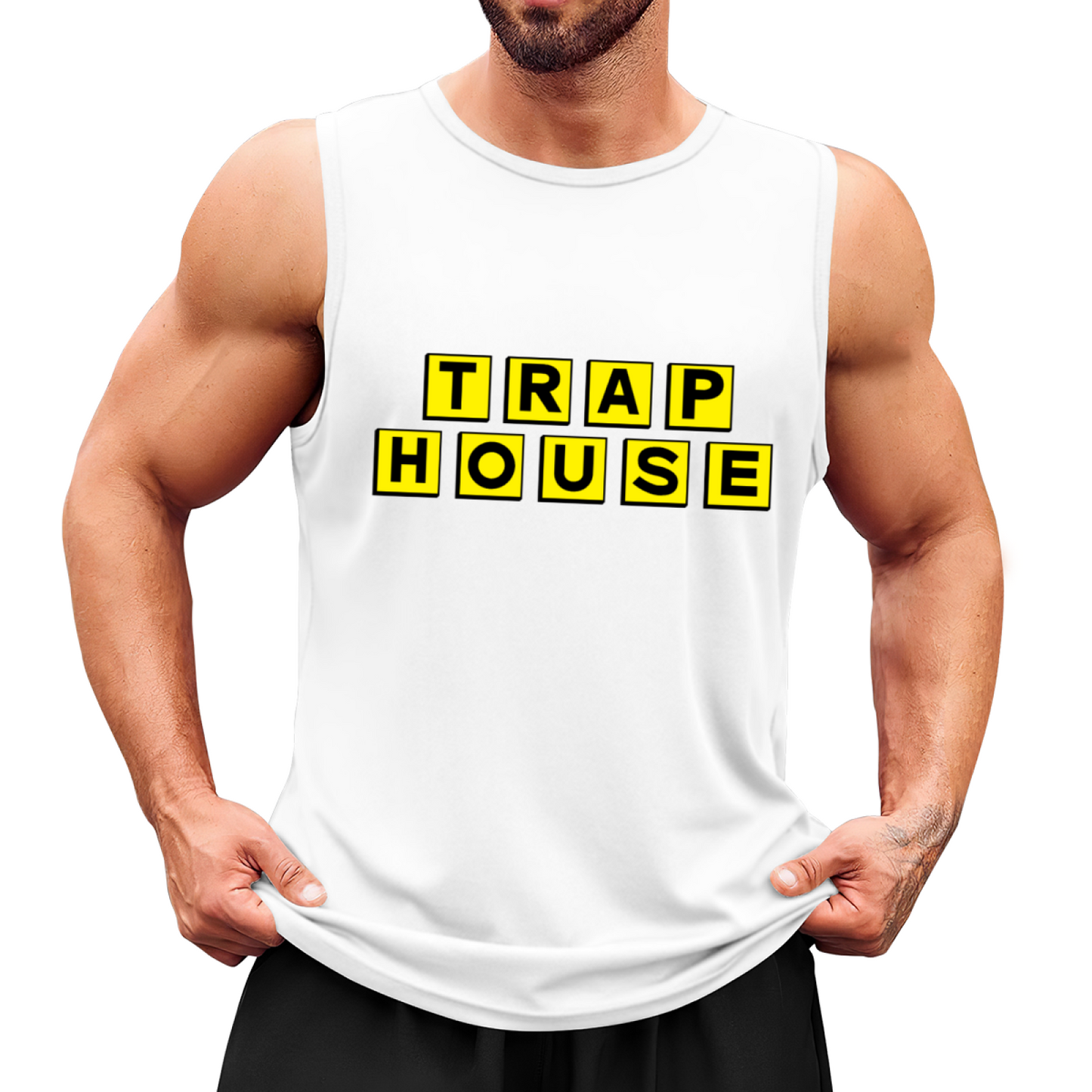 Trap House Yellow Block Letter Hip Hop Tank Shirt