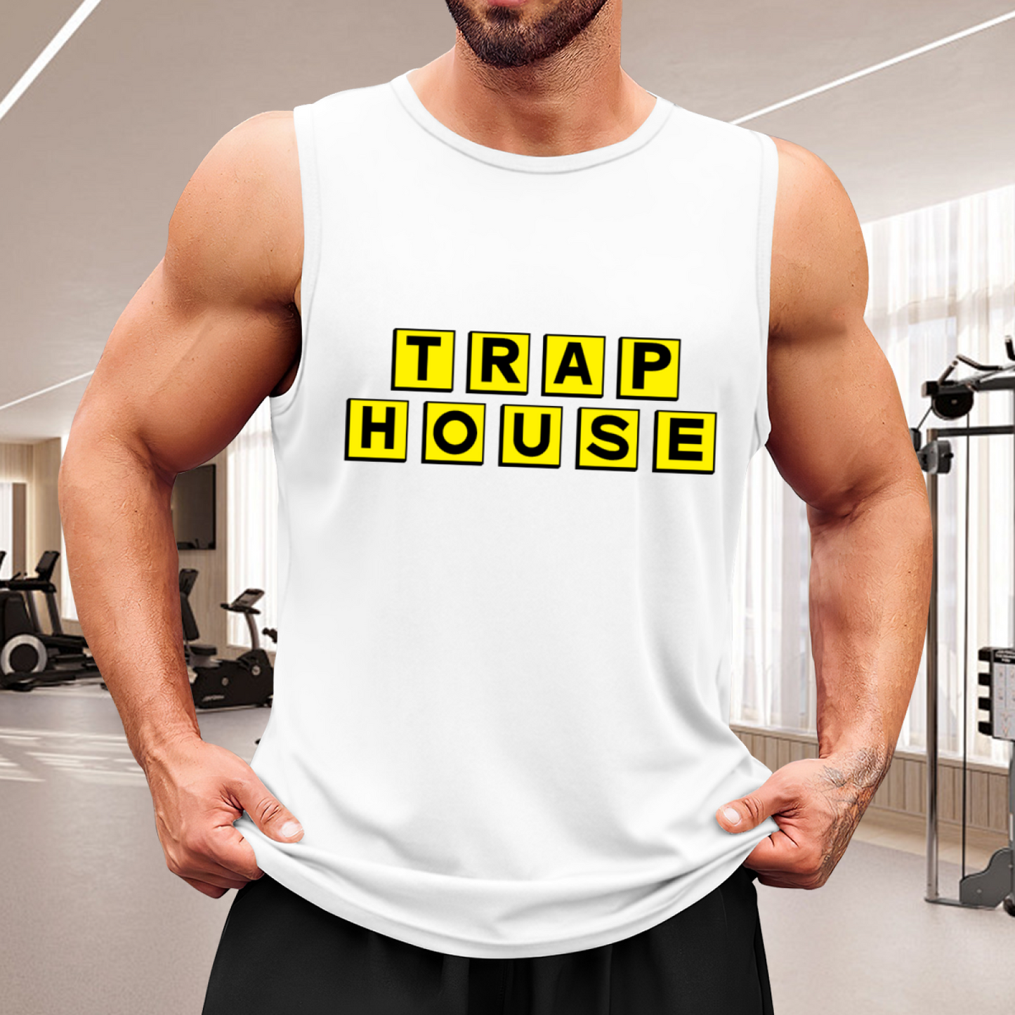 Trap House Yellow Block Letter Hip Hop Tank Shirt