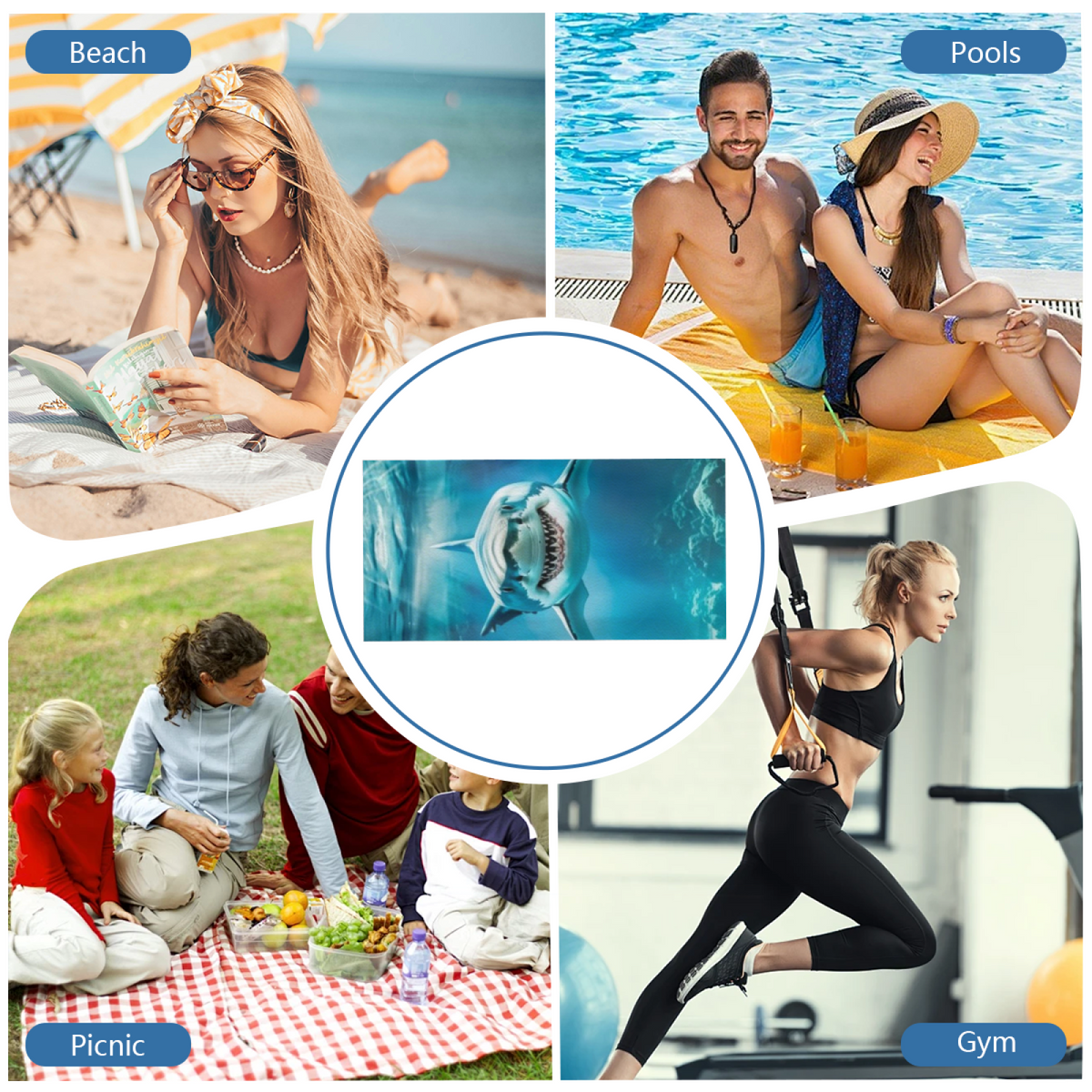 Realistic Giant Shark Underwater Ocean Scene Beach Towel, Various Size Offerings, Plush Soft Surface, Max Water Absorbency & Comfortable for Teen Adult Beach Trips