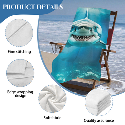 Realistic Giant Shark Underwater Ocean Scene Beach Towel, Various Size Offerings, Plush Soft Surface, Max Water Absorbency & Comfortable for Teen Adult Beach Trips