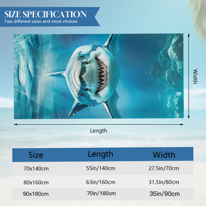 Realistic Giant Shark Underwater Ocean Scene Beach Towel, Various Size Offerings, Plush Soft Surface, Max Water Absorbency & Comfortable for Teen Adult Beach Trips