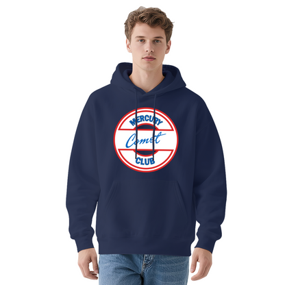 Mercury Comet Club Vintage Circle Logo White Hoodie, Comfort Unisex Retro Top